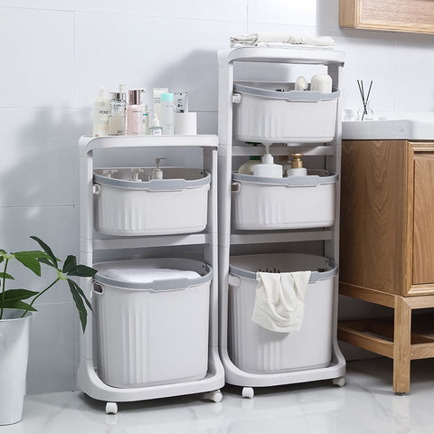 Amazing Home 2/3 Tier Bathroom Storage Laundry Basket Trolley With Wheels