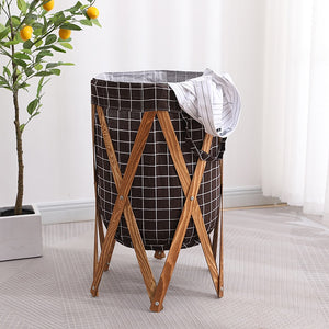 Amazing Home Foldable Wooden Frame Laundry Basket