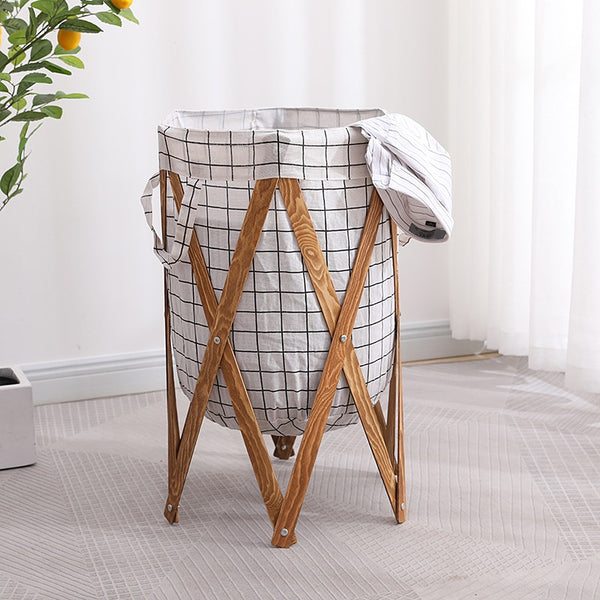 Amazing Home Foldable Wooden Frame Laundry Basket