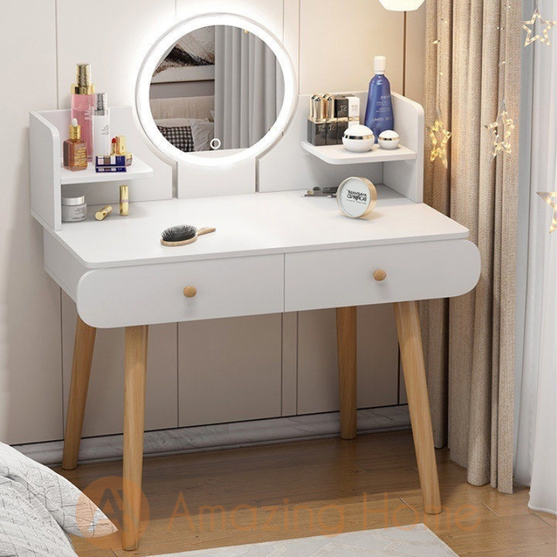 Dora 2 Drawer White Dressing Table With LED Mirror