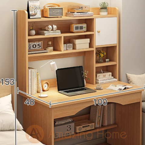 Aaren 100cm Walnut Study Table With Cabinet Bookshelf