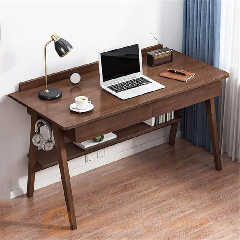 Angus 100cm Solid Wood Study Table Desk A Shape Leg With Shelf