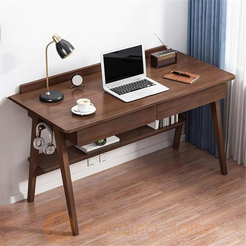 Angus 120cm Solid Wood Study Table Desk A Shape Leg With Shelf