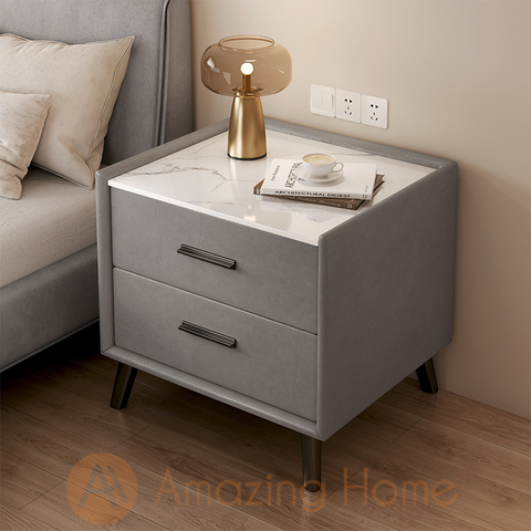 Otis Bedside Cabinet Wood Bedside Table Grey (Fully Assembled)