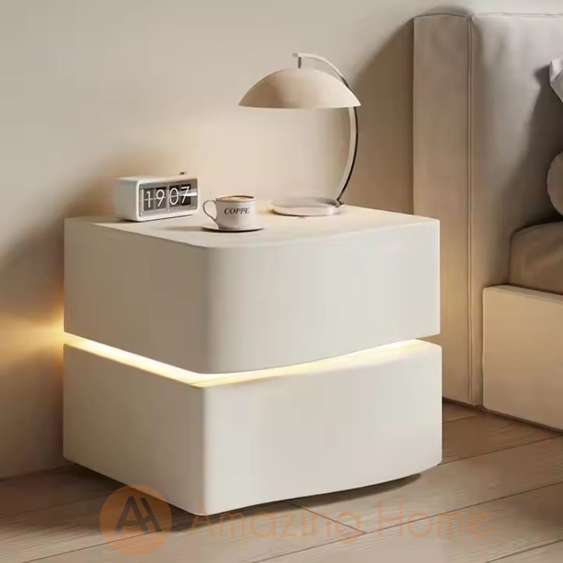 Berit White Solid Wood Smart Bedside Cabinet With Motion Sensor LED Light