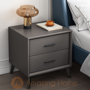 Otis Bedside Cabinet Wood Bedside Table Dark Grey (Fully Assembled)