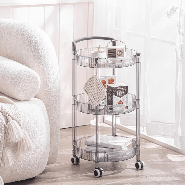 Amazing Home Round Trolley Floor Standing Storage Rack for Kitchen Bathroom Bedroom Living Room