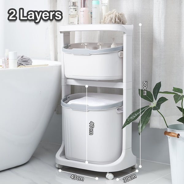 Amazing Home 2/3 Tier Bathroom Storage Laundry Basket Trolley With Wheels