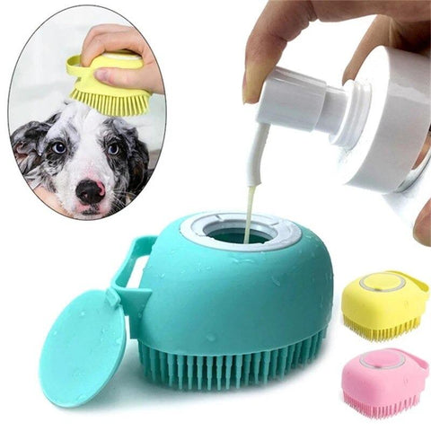 Amazing Home Silicone Pet Dog Bath Brush Scrubber Shampoo Dispenser