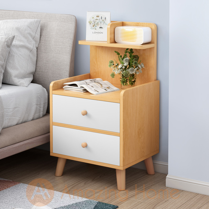 【Offer Price】Arkin 2 Drawer Open Shelf Bedside Table Bedside Cabinet With Legs