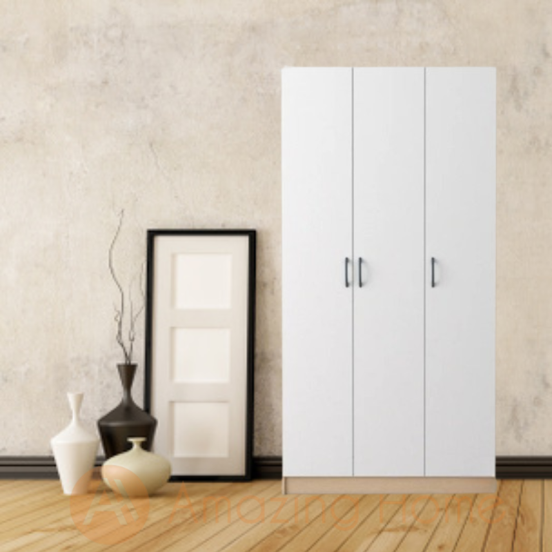 Blixa 3 Door Wardrobe Storage Cabinet White/Walnut