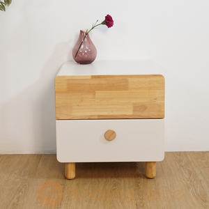 Suave Solid Wood 2 Drawer Bedside Cabinet Walnut/White Bedside Table