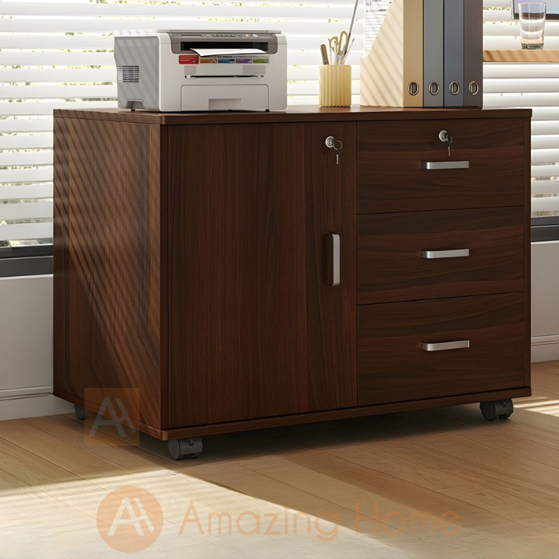 Frans File Drawer Cabinet With Locking Wheels Dark Oak