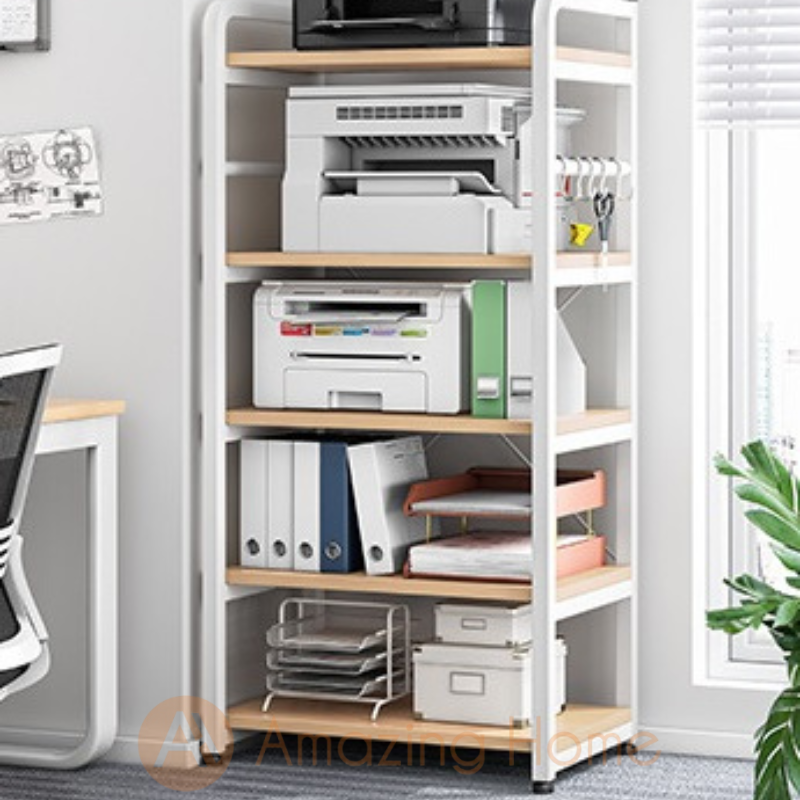 Oasis White 5 Tier Floor Standing Office Storage Shelf Rack Stand