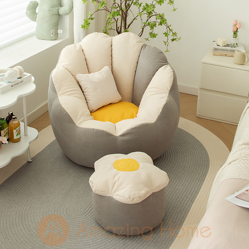 Pepo Bean Bag With Footstool Lazy Sofa Cream/Grey