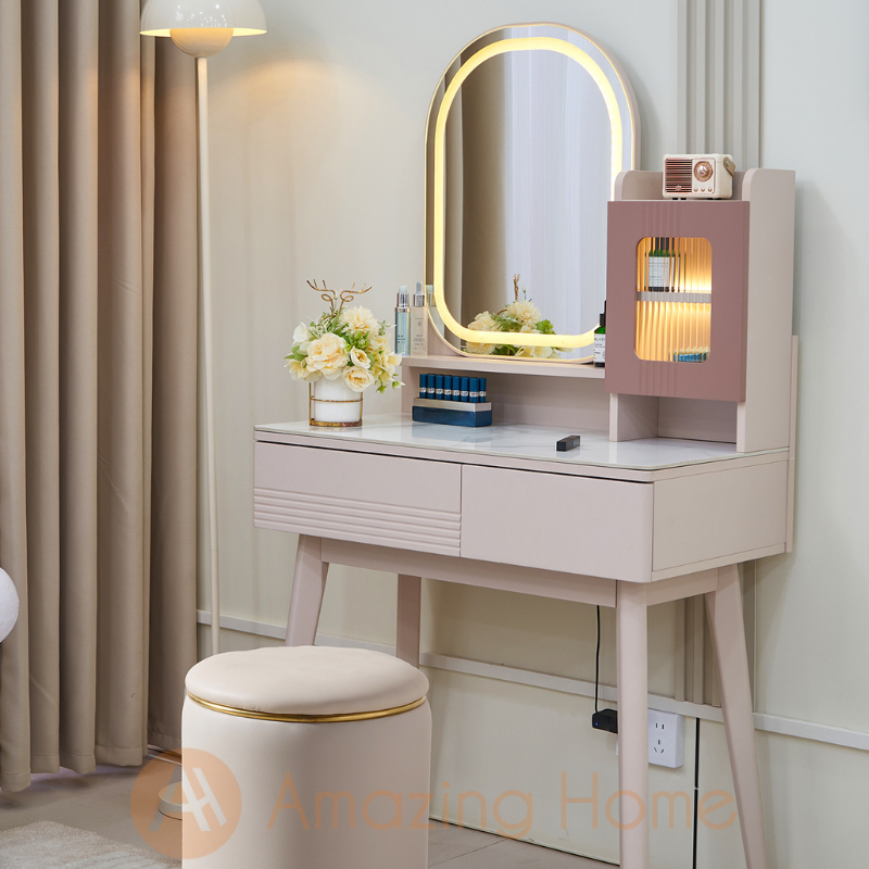 Rosabel Dressing Table With LED Light Mirror & Stool Set