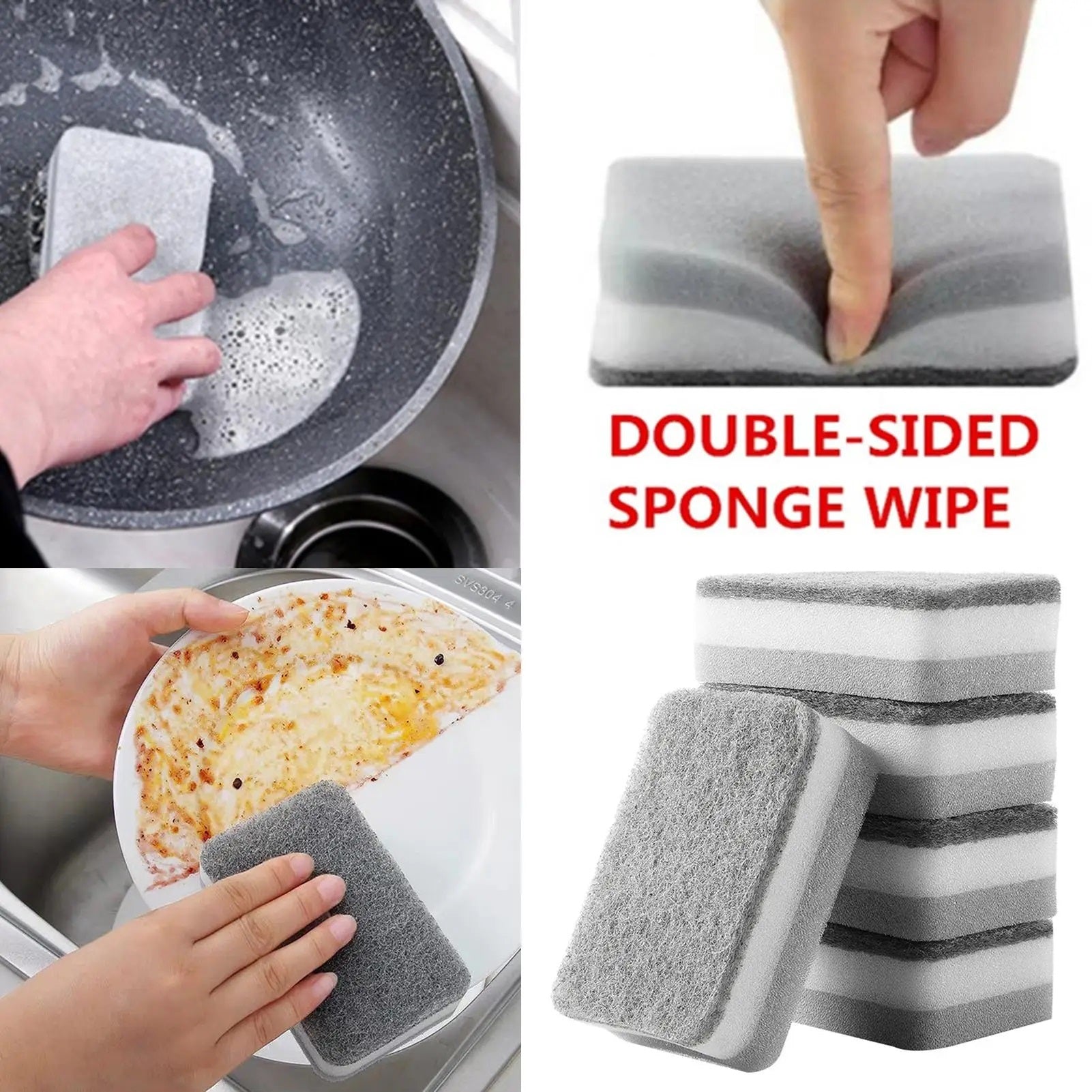 Amazing Home Double-Sided 5 Pcs Dishwashing Sponge Scouring Pad Kitchen Household Cleaning Pad