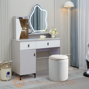 Zuri Grey Dressing Table With LED Light Mirror & Stool Set