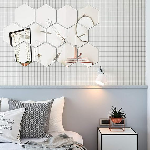 【Limited Time Hot Offers】Amazing Home Hexagon Mirror Wall Stickers Self Adhesive Room Decoration (Set of 12 Pcs)